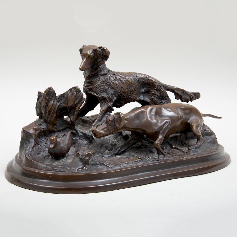 Appraisal: After Pierre-Jules Mene - Two Hounds Stalking a Duck After