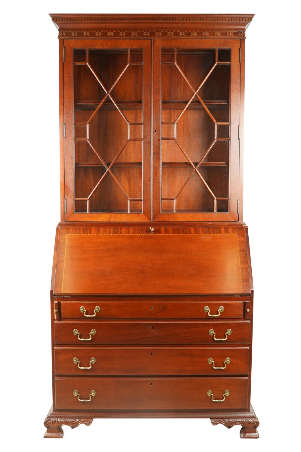 Appraisal: LINK-TAYLOR MAHOGANY SECRETARY BOOKCASEin the Chippendale style with key Condition