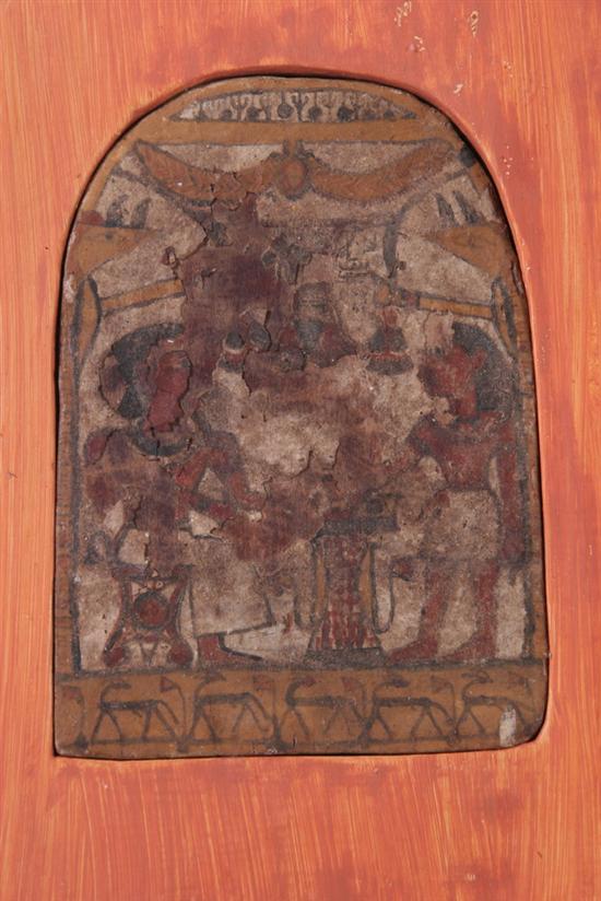 Appraisal: EGYPTIAN POLYCHROME CLAY STELE Late period Painted to depict offering