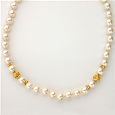 Appraisal: Long Cultured Pearl and Gold Bead Necklace Estimate -