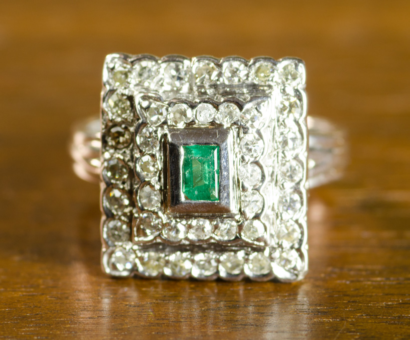 Appraisal: EMERALD DIAMOND AND WHITE GOLD RING with a k white