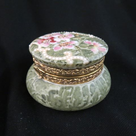 Appraisal: Kelva Art Glass Dresser Box floral jeweled design on green