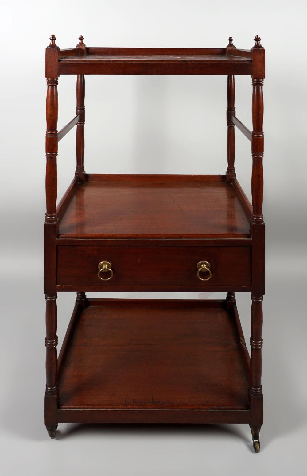 Appraisal: REGENCY MAHOGANY WHATNOT EARLY TH CENTURY the rectangular three-quarter galleried