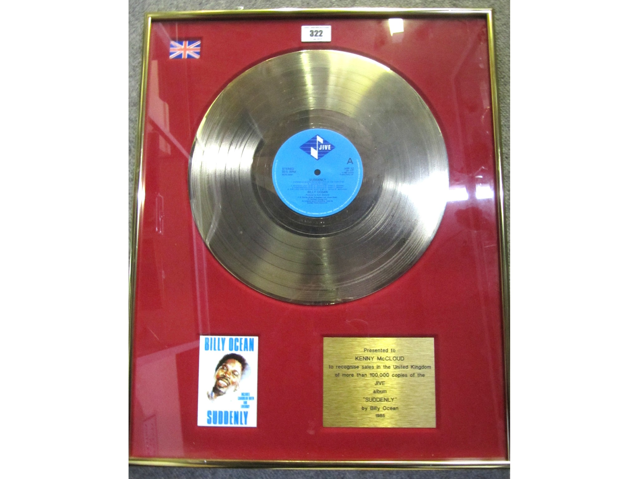 Appraisal: A lot comprising a framed gold disc to Kenny McCloud