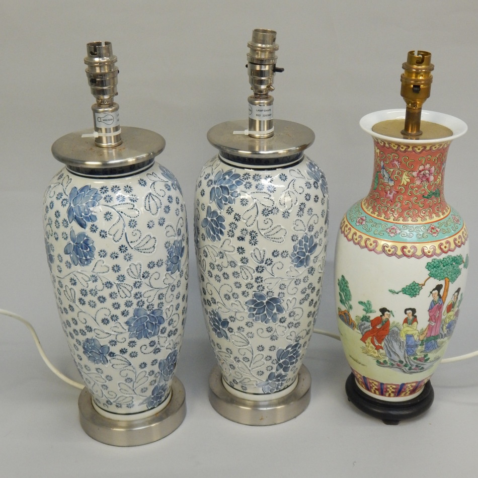 Appraisal: A pair of modern Oriental style table lamps with raised