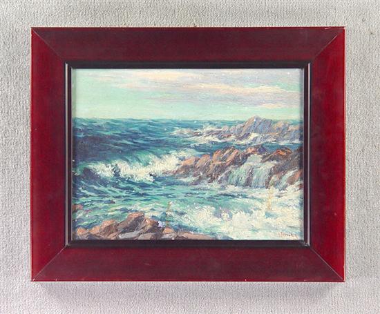 Appraisal: Jensen J Oil on canvas of seascape with rocks and