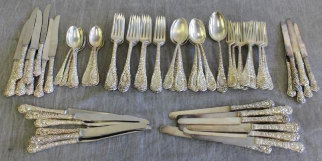 Appraisal: STERLING Theodore B Starr Flatware Set Beautiful heavily chased floral