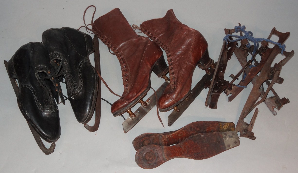 Appraisal: Various early thC ice skate boots to include a brown