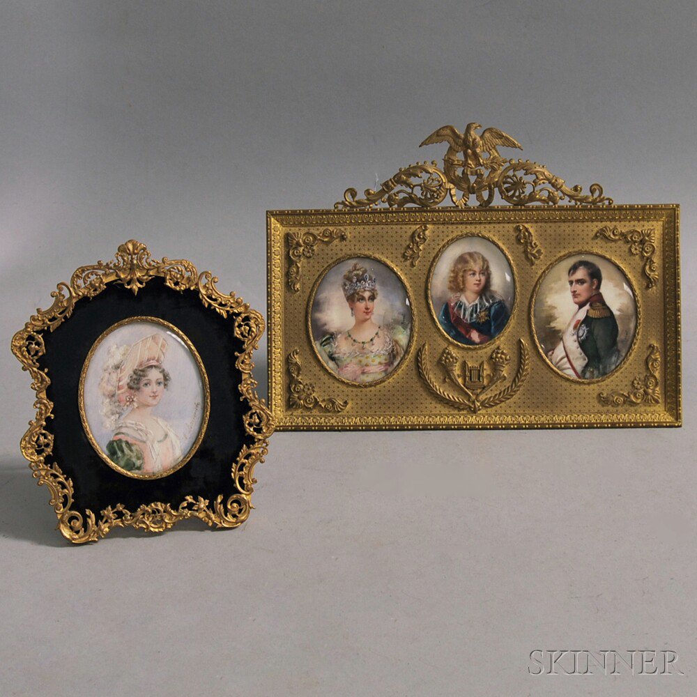 Appraisal: Four Framed Miniature Portraits a triptych of Napoleon Marie Louise