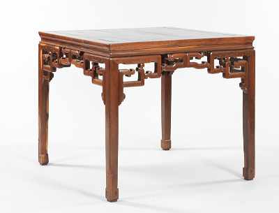 Appraisal: A Chinese Waisted Wood Table Square table on four carved