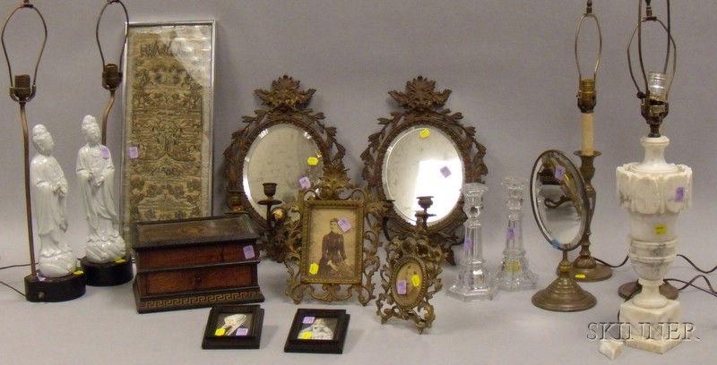 Appraisal: Group of Assorted Decorative Articles a Continental faux marquetry decorated