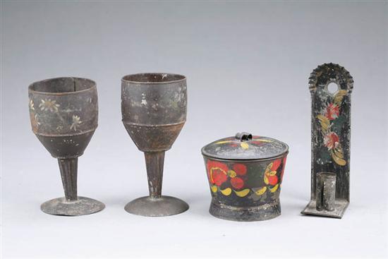 Appraisal: FOUR PIECES OF TIN Tole covered sugar h and a