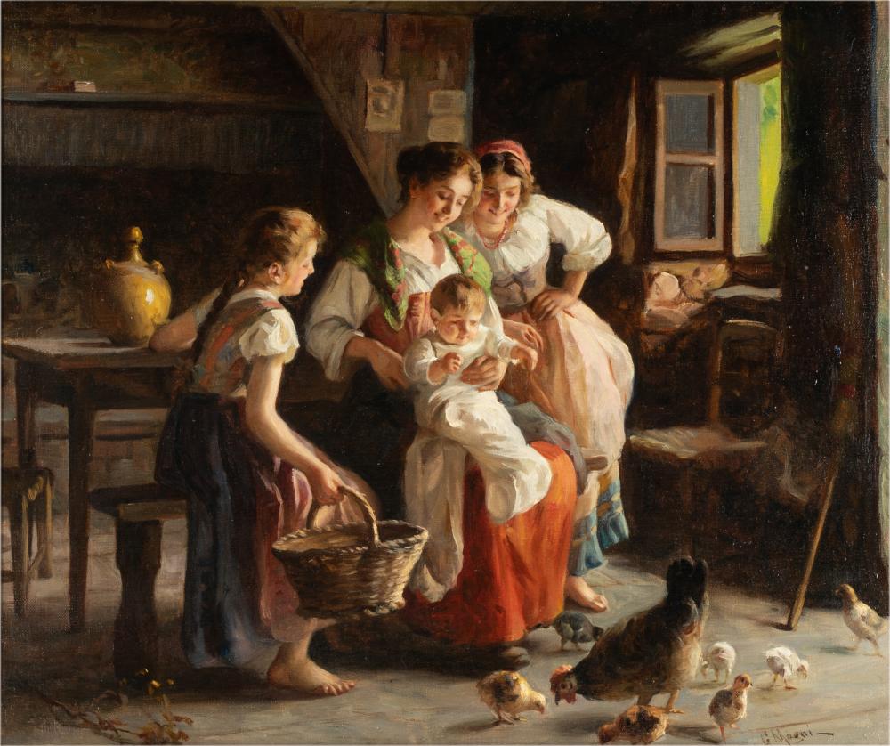 Appraisal: GIUSEPPE MAGNI - The Happy Family oil on canvas relined