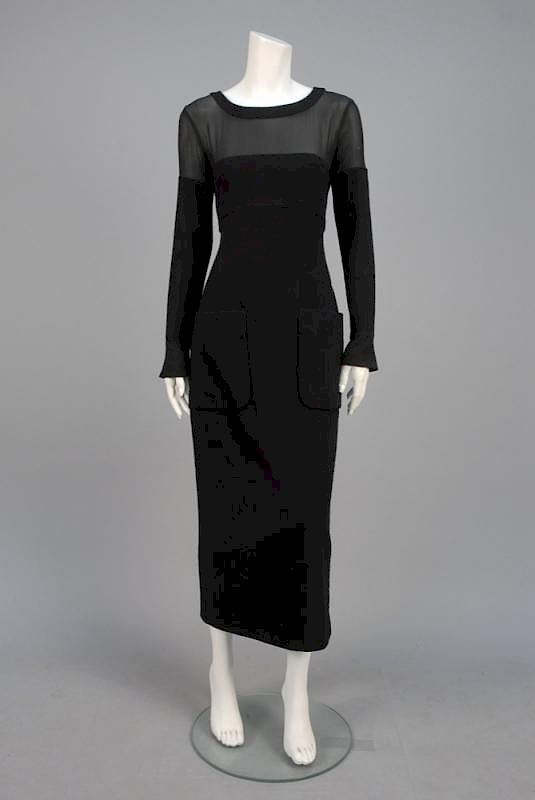 Appraisal: KARL LAGERFELD STRETCH WOOL and CHIFFON EVENING DRESS Black boucle