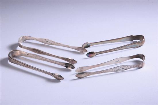 Appraisal: FOUR PAIR GEORGE III SUGAR TONGS One pair Walter Tweedie