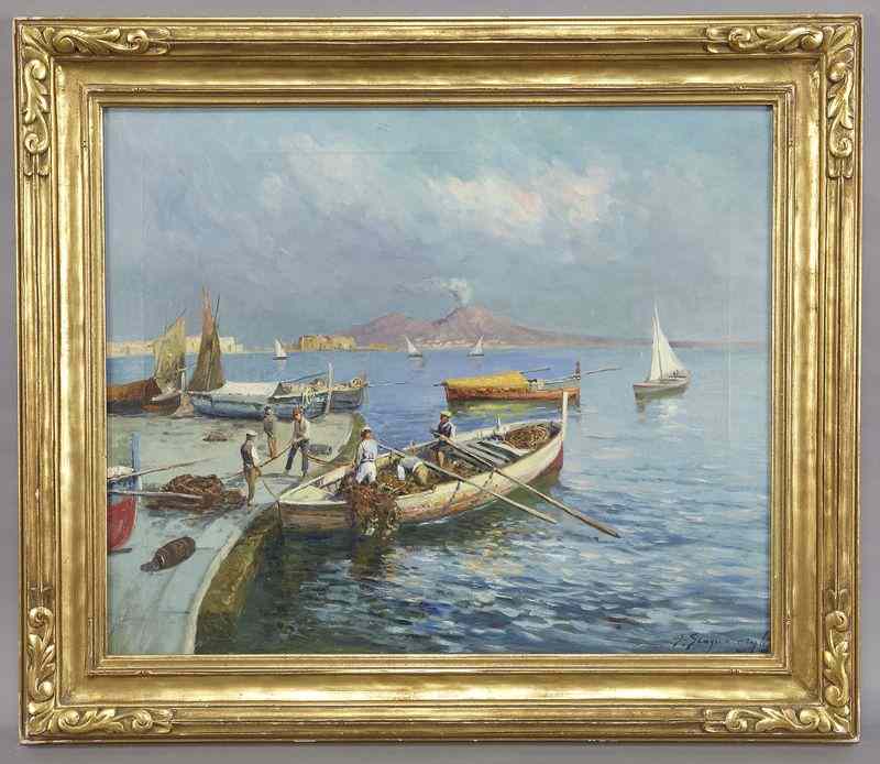 Appraisal: Giovanni Scognamiglio ''Harbor Scene in View ofVesuvius'' oil painting on