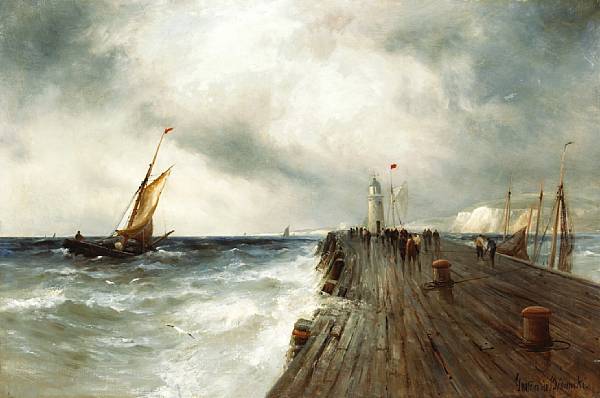 Appraisal: Gustave de Breanski British Circa - Fishing boats making for