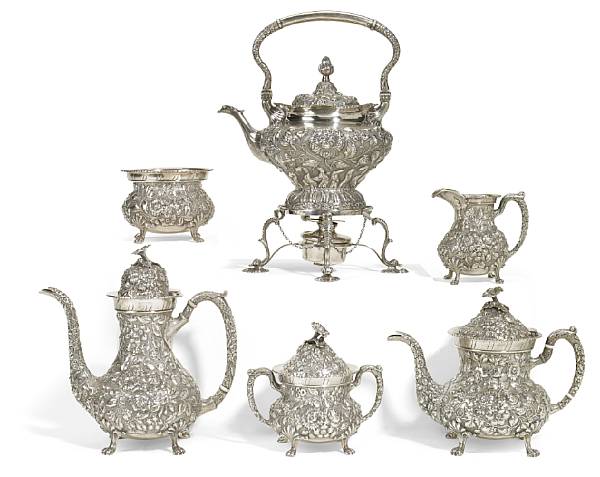 Appraisal: A Continental sterling five piece tea set with associated kettle