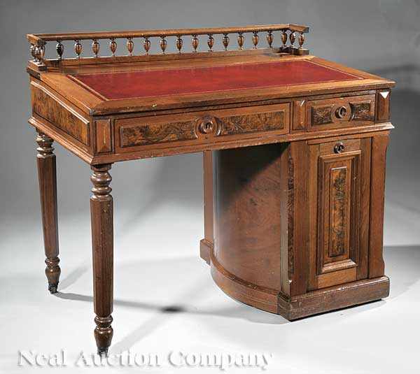 Appraisal: An American Renaissance Burled and Incised Walnut Innovative Writing Desk