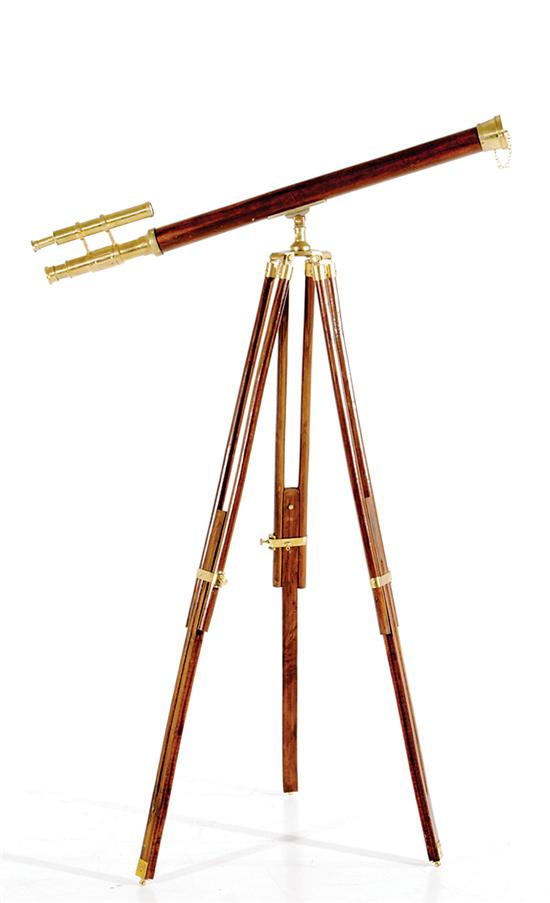 Appraisal: Brass and mahogany telescope th century wood telescope tube with