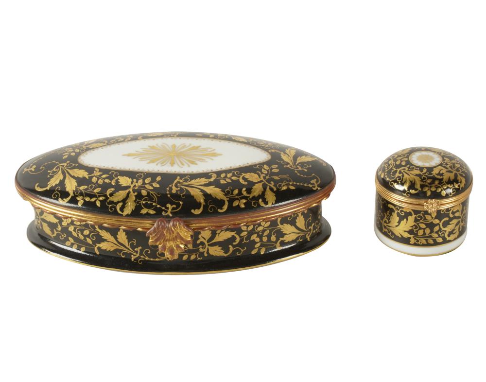 Appraisal: TWO FRENCH PORCELAIN DRESSER BOXESeach inscribed to underside Designed and