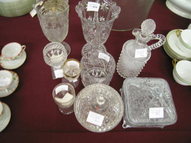 Appraisal: Pc Estate Pressed Glass Lot spooners crest candy dishes stemware