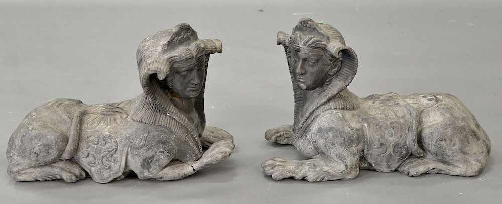 Appraisal: Pair of lead sphinx figures ht in lg in Pair