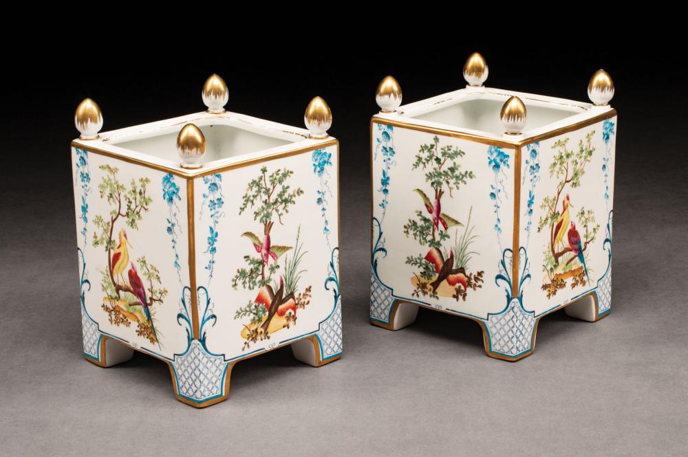 Appraisal: Pair of Paris Polychrome and Gilt Porcelain Cachepots th c