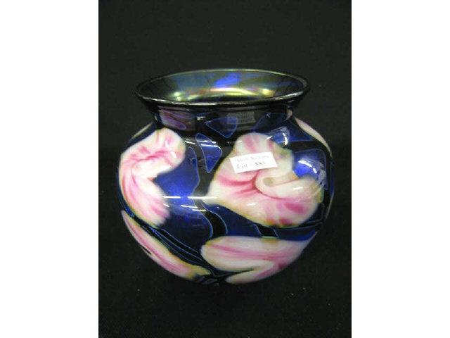 Appraisal: Lotton Art Glass Copper Blue Double Multi Flora Vase rich