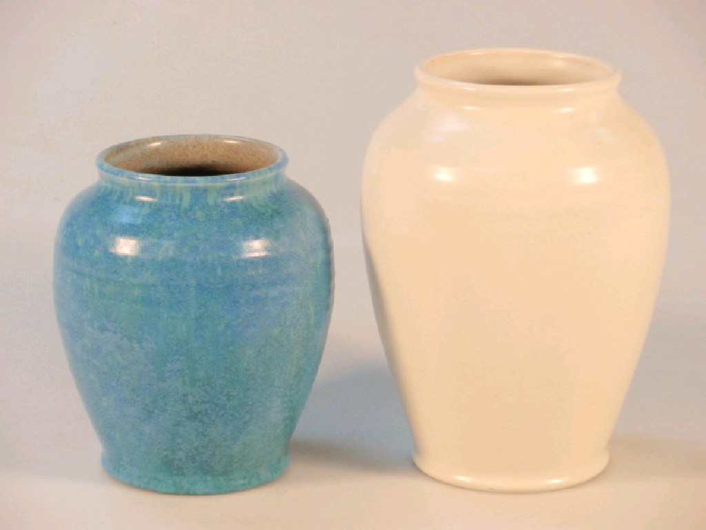 Appraisal: A Poole Pottery ovoid vase with a streaky blue green