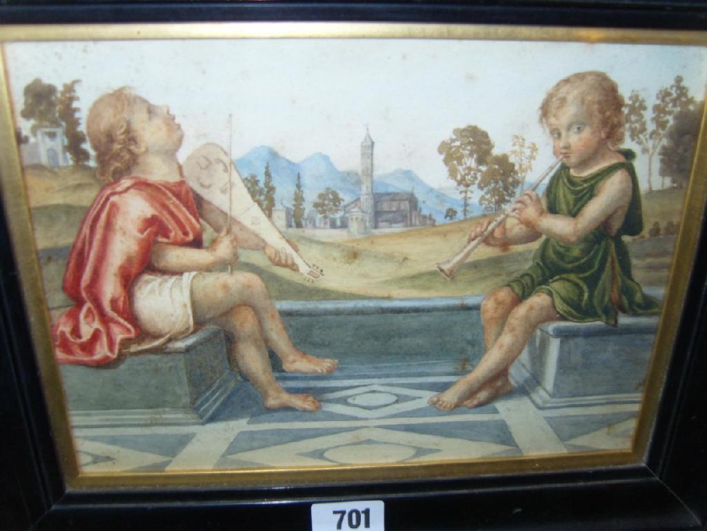 Appraisal: A th century watercolour study of a pair of cherub