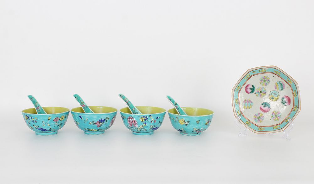 Appraisal: Chinese Porcelain Bowls Spoons and One Dish Chinese Porcelain Bowls