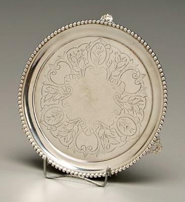 Appraisal: Hayden Gregg coin silver tray round with beaded border and