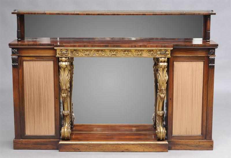 Appraisal: GEORGE IV CARVED ROSEWOOD AND PARCEL GILT BREAKFRONT SIDE CABINET