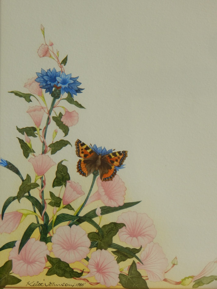 Appraisal: Keith Johnson thC Floral study with butterfly watercolour signed and