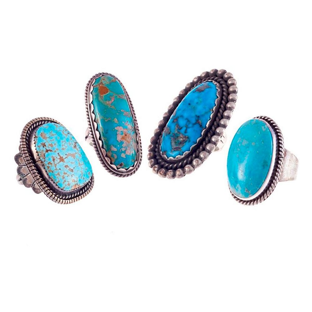 Appraisal: NAVAJO TURQUOISE RINGS Old Pawn Southwest jewelry consisting of a