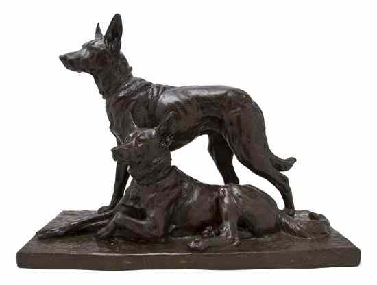 Appraisal: A French Bronze Animalier Group Paillet depicting two German Shepherds