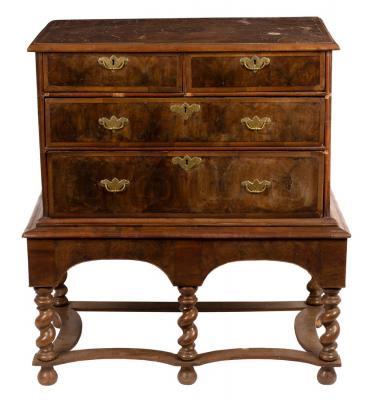 Appraisal: A William and Mary oyster veneer chest on stand circa