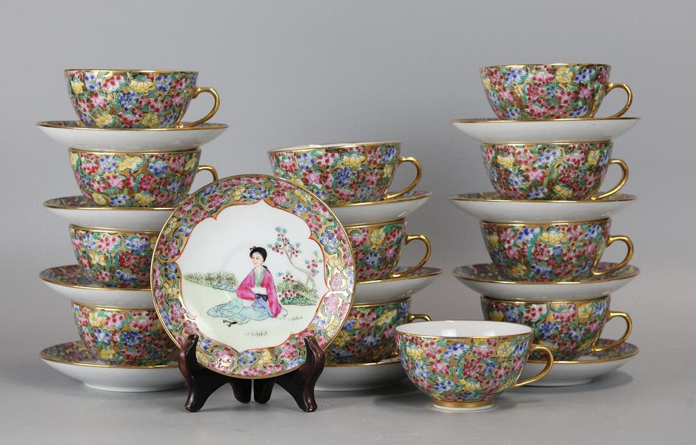 Appraisal: Chinese porcelain cups saucers possibly cultural revolution period porcelain cups