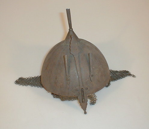 Appraisal: A Persian style skull helmet with nose guard and chain