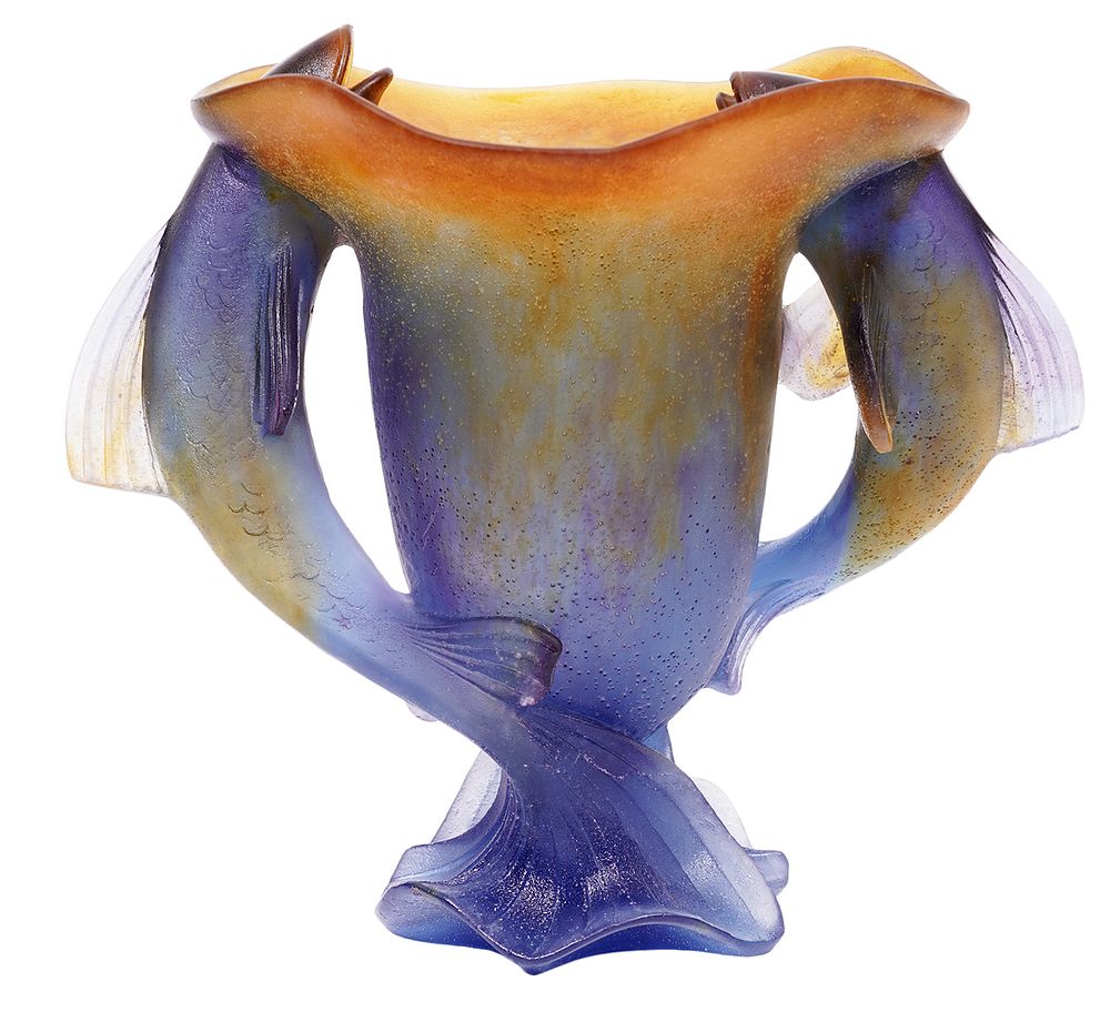 Appraisal: Daum France Pate de Verre Fish Vase Daum France pate