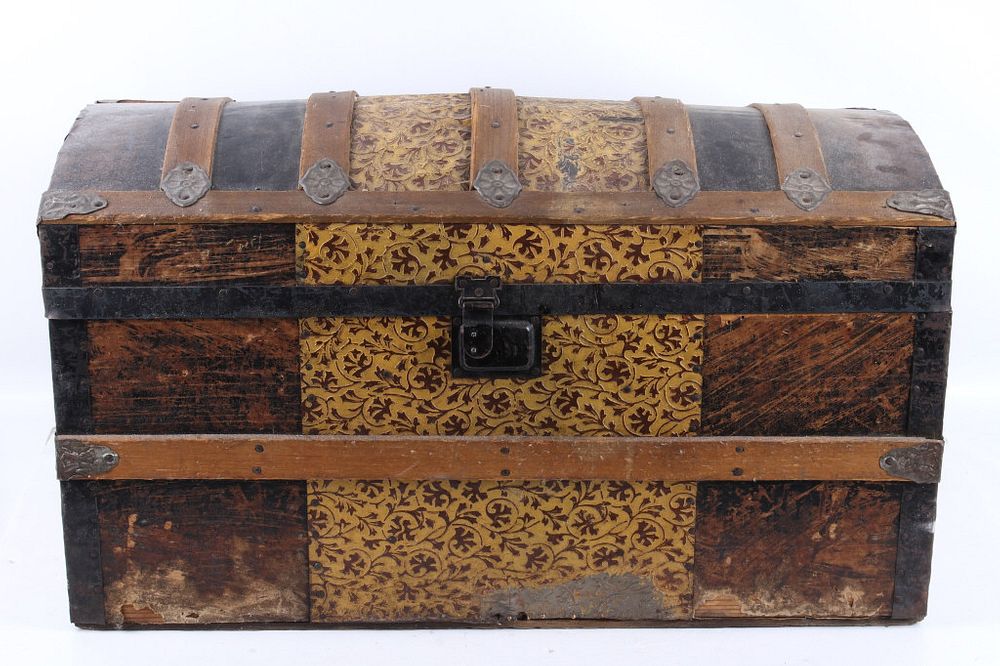 Appraisal: Mid th Century Humpback Steamer Trunk Featured in this lot