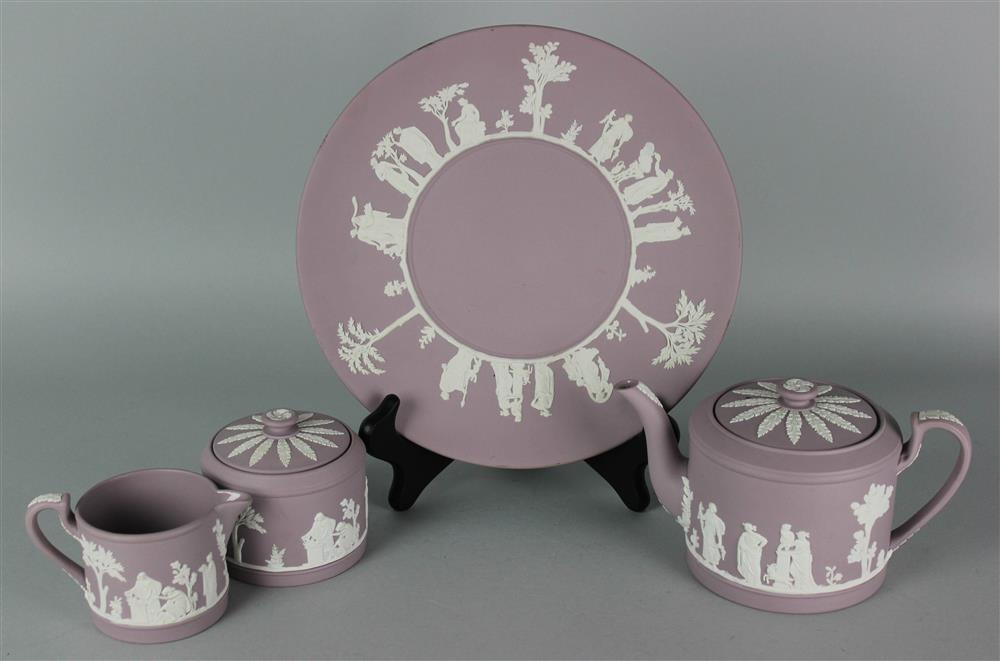 Appraisal: WEDGWOOD SOLID LAVENDER JASPER FOUR-PIECE TEA SERVICE th Century impressed