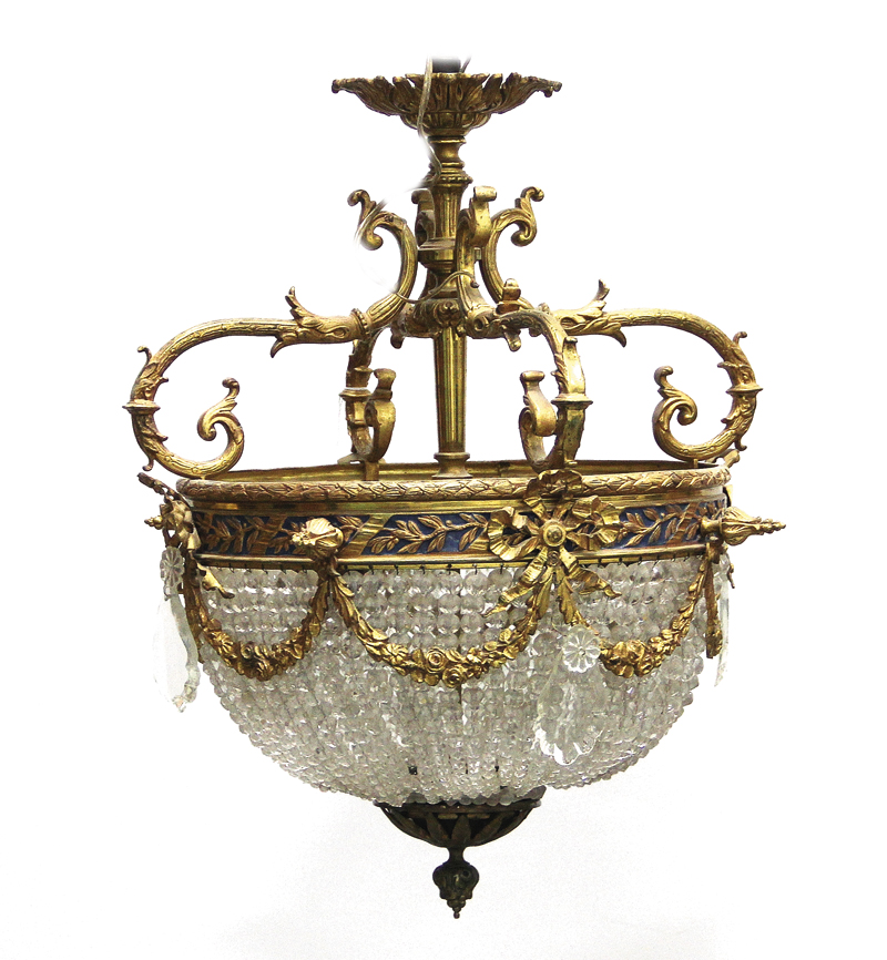 Appraisal: French Empire style gilt-bronze and crystal basket chandelier late th