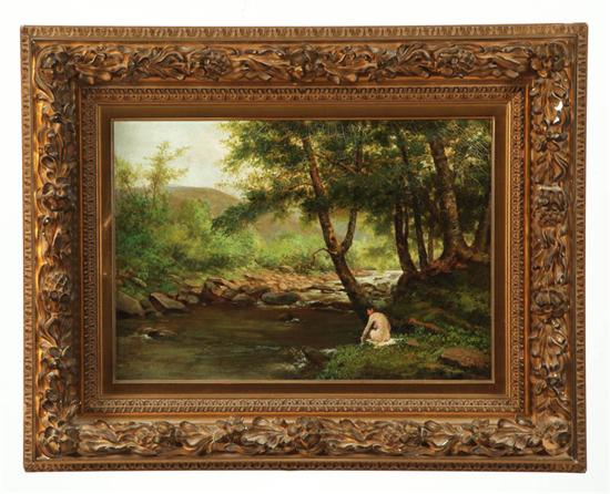 Appraisal: NUDE BY STREAM SIGNED R M TUDOR AMERICAN ND HALF-