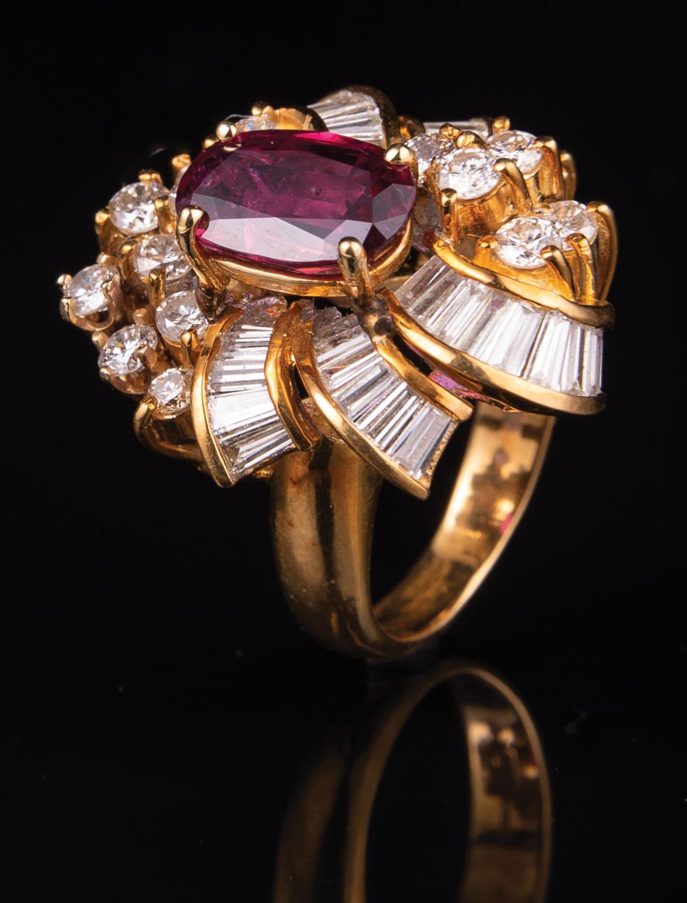 Appraisal: kt Yellow Gold Ruby and Diamond Ring set with oval