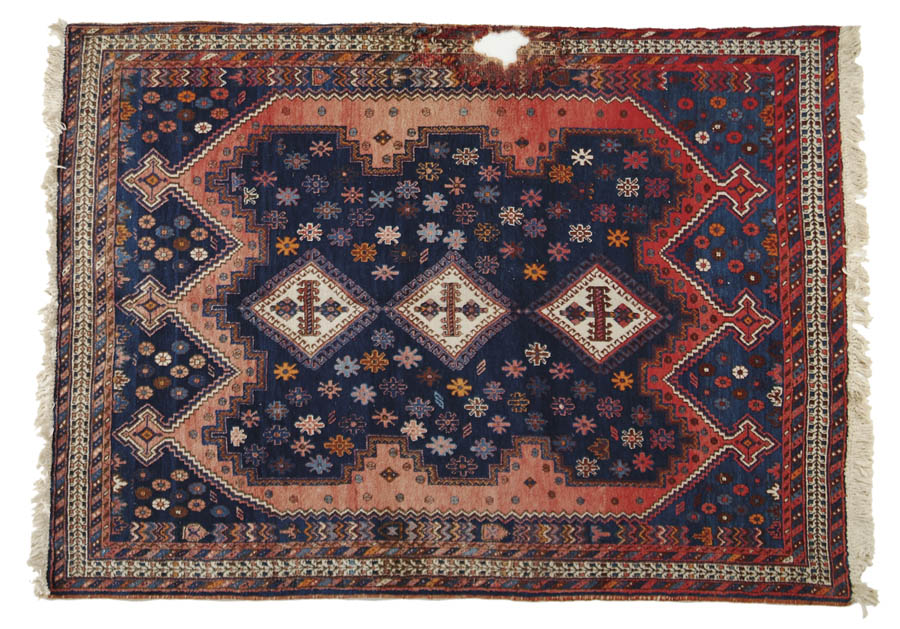 Appraisal: SEMI-ANTIQUE ORIENTAL SCATTER RUG Shaped blue and red field having