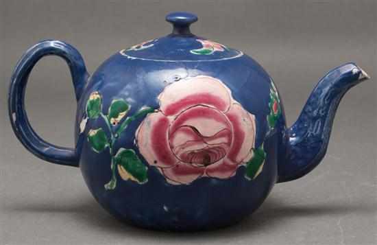 Appraisal: Staffordshire polychrome enamel decorated salt glaze stoneware teapot circa blue