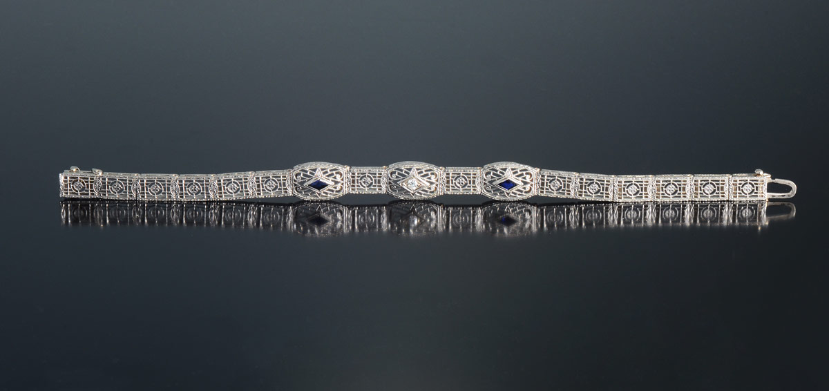 Appraisal: K SAPPHIRE DIAMOND FILIGREE BRACELET K white gold filigree bracelet