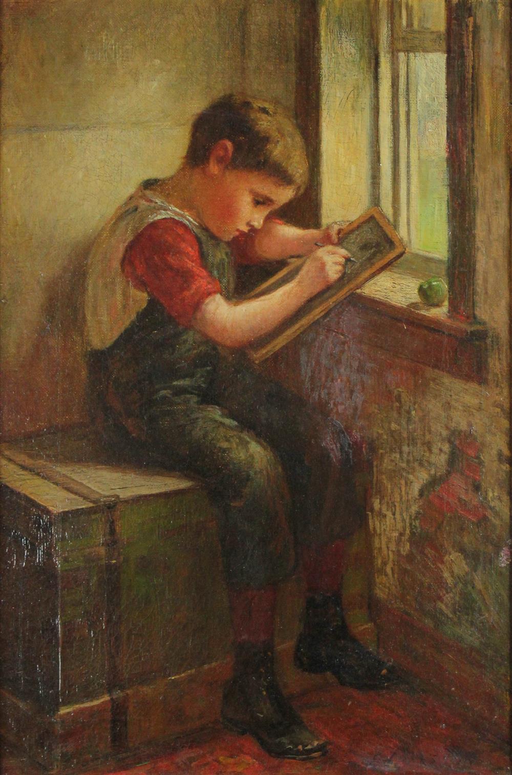 Appraisal: AMERICAN SCHOOL TH CENTURY CHILD STUDYING AT THE WINDOW Oil